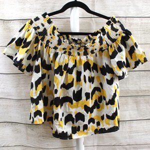 WHO WHAT WEAR Short Sleeve Smocked Top, Yellow & Black